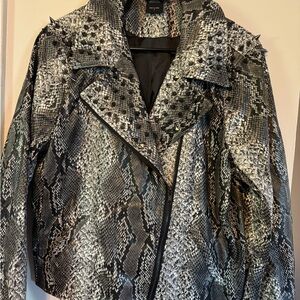 Torrid Wonder Woman Black and Gray Snake Print Studded Leather Jacket